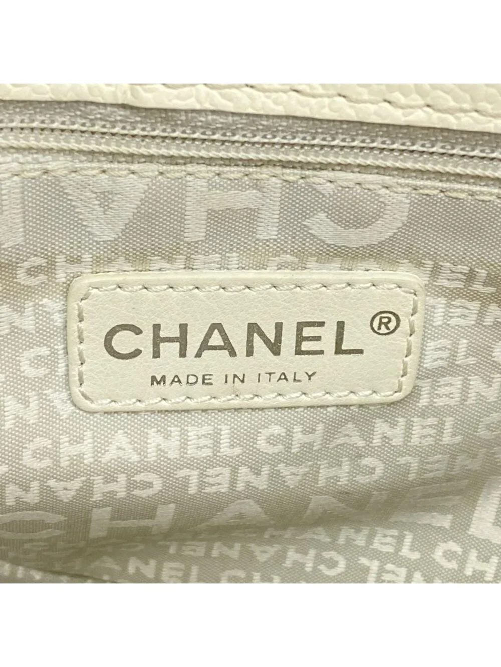 Chanel Shoulder Bag Perforated Leather Ivory Silver